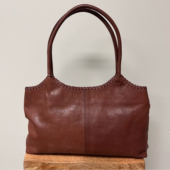 Anthropologie Isabella Bird Brown Leather Bag w/ Tooled Leather Front Pocket - Picture 9 of 10